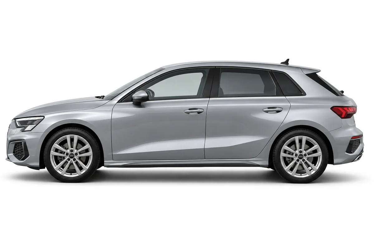 Illustrative side view of Audi A3; model year and body style may differ