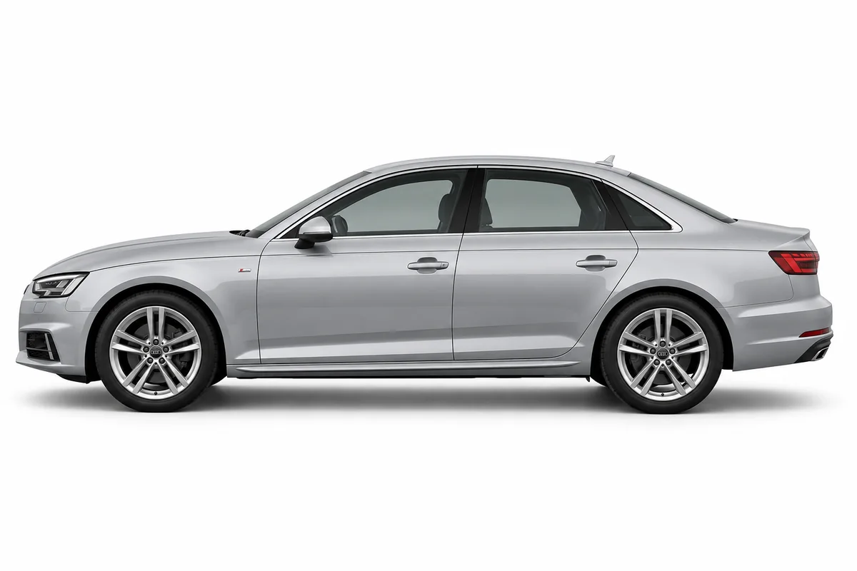 Illustrative side view of Audi A4; model year and body style may differ