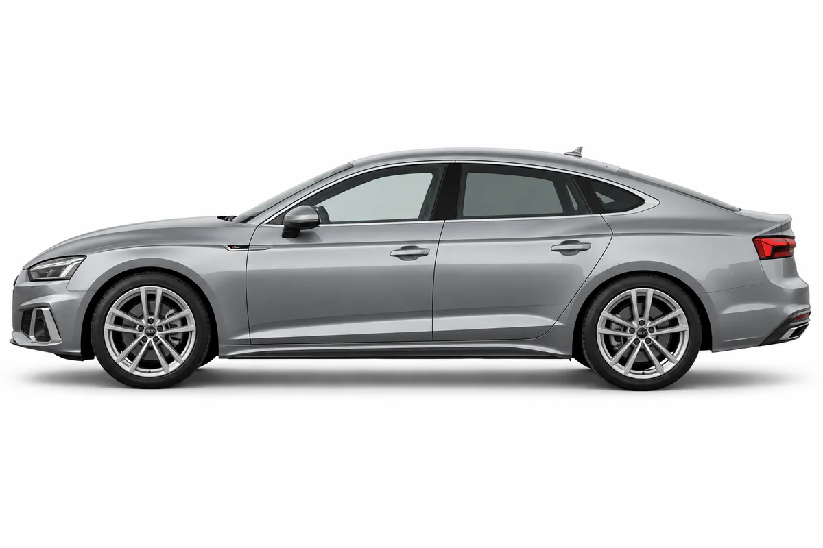 Illustrative side view of Audi A5; model year and body style may differ