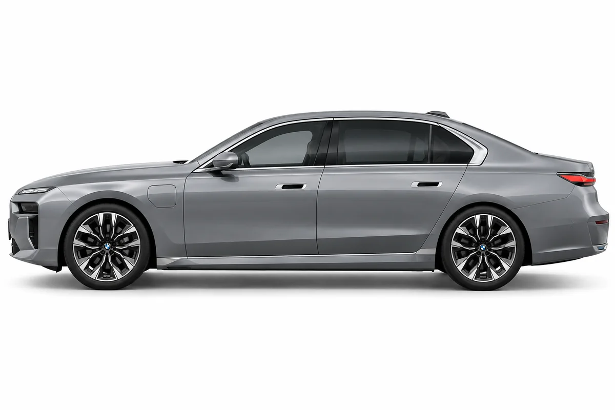 Illustrative side view of BMW i7; model year and body style may differ