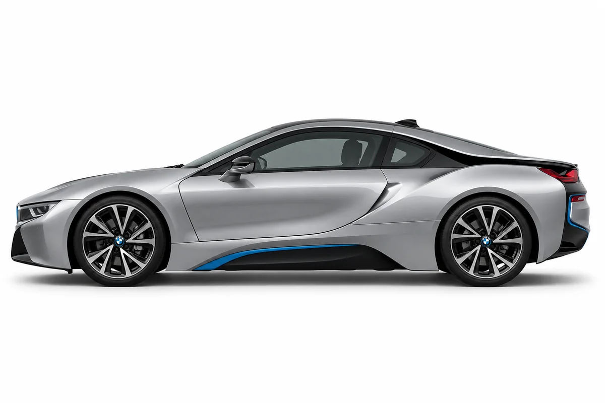 Illustrative side view of BMW i8; model year and body style may differ