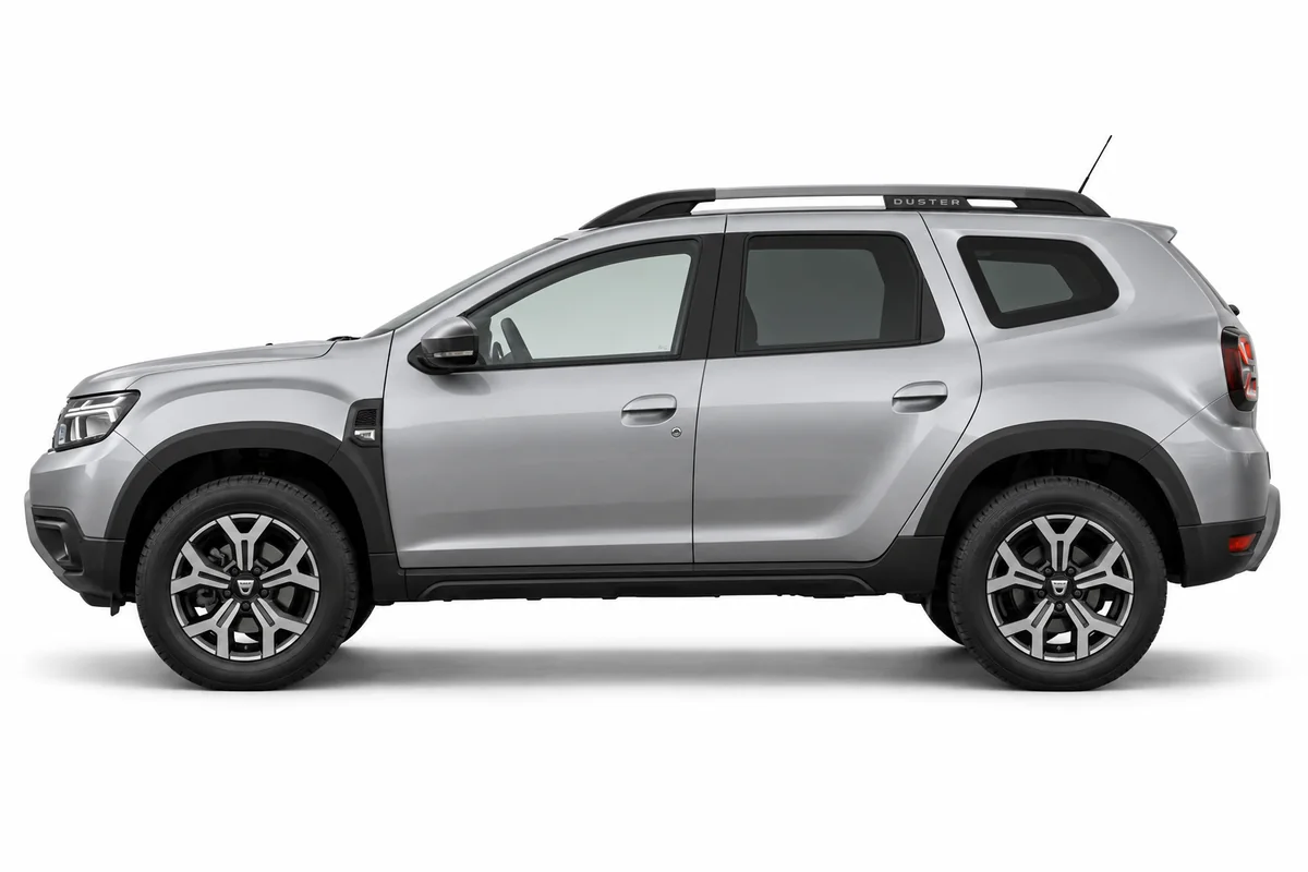 Illustrative side view of Dacia Duster; model year and body style may differ