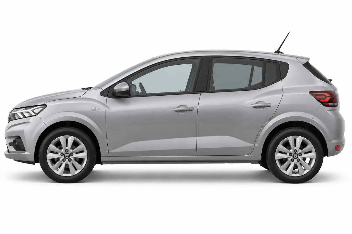 Illustrative side view of Dacia Sandero; model year and body style may differ