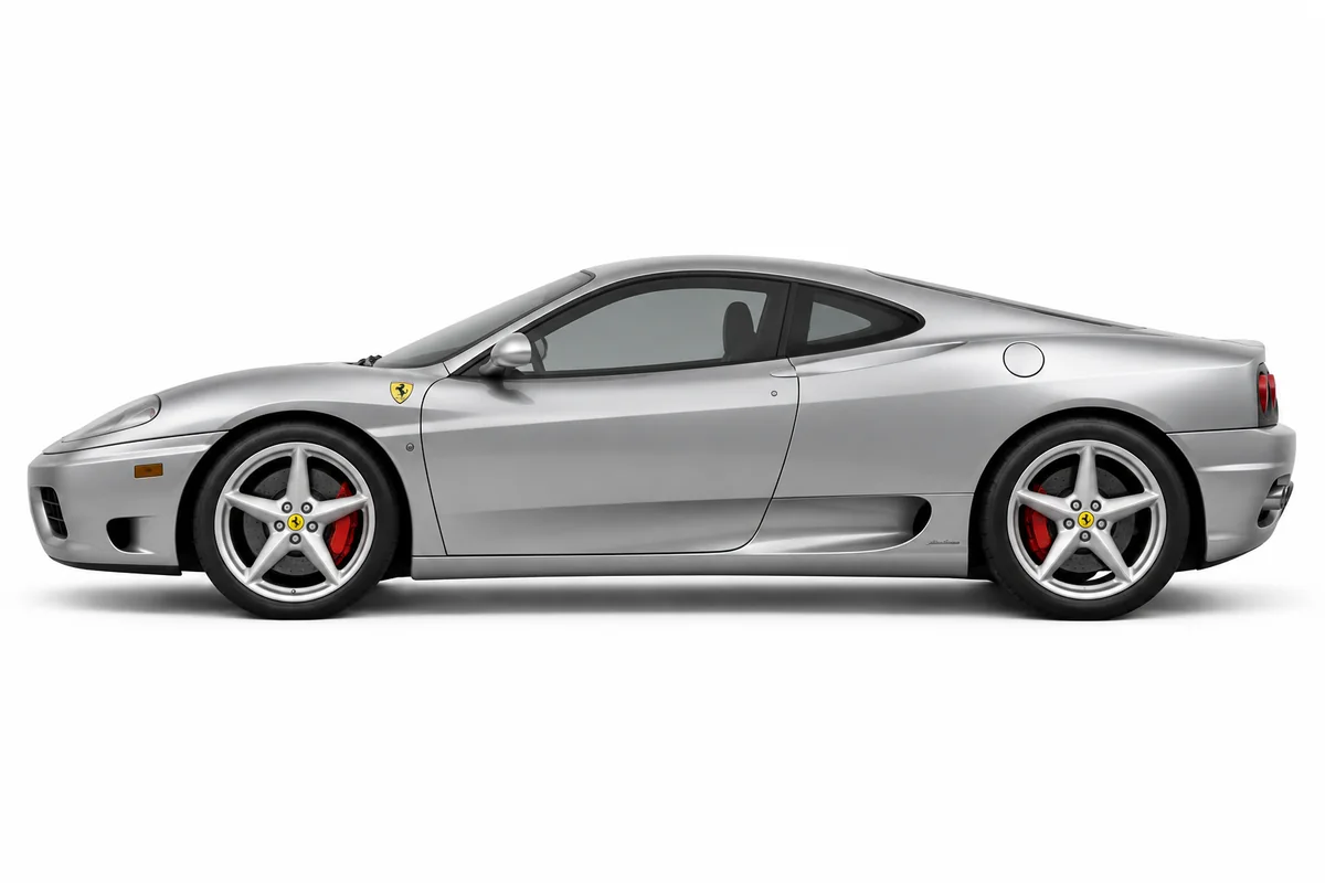 Illustrative side view of Ferrari 360; model year and body style may differ