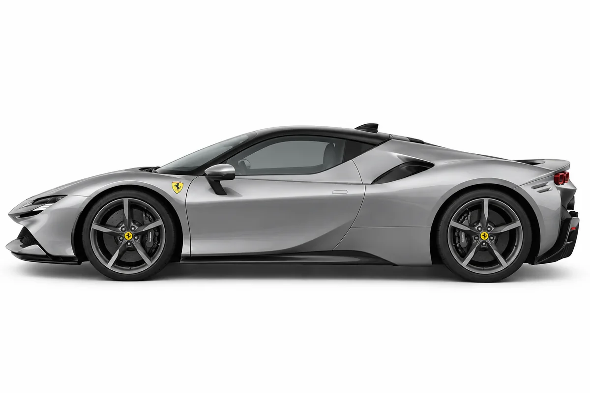 Illustrative side view of Ferrari Sf90; model year and body style may differ