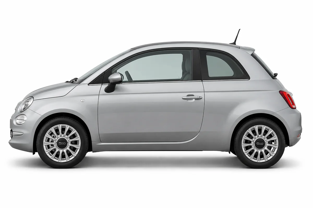 Illustrative side view of Fiat 500; model year and body style may differ