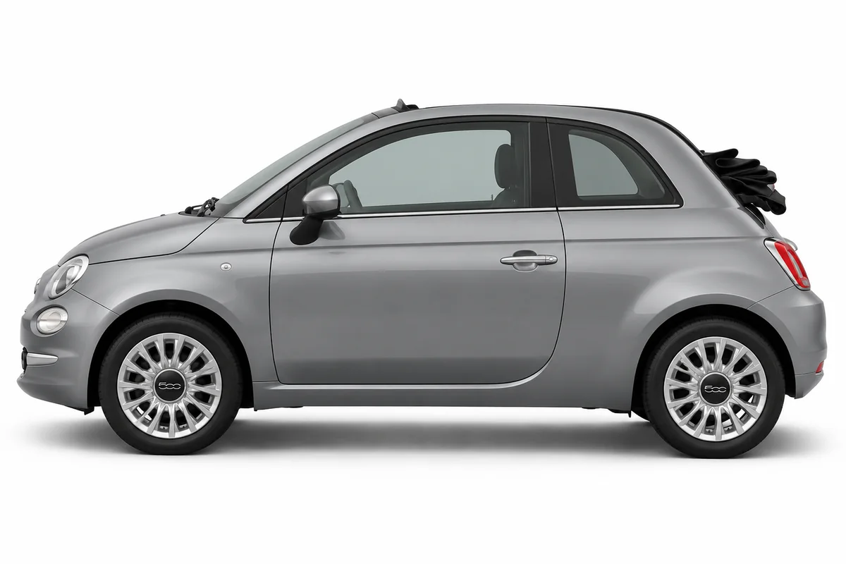 Illustrative side view of Fiat 500C; model year and body style may differ