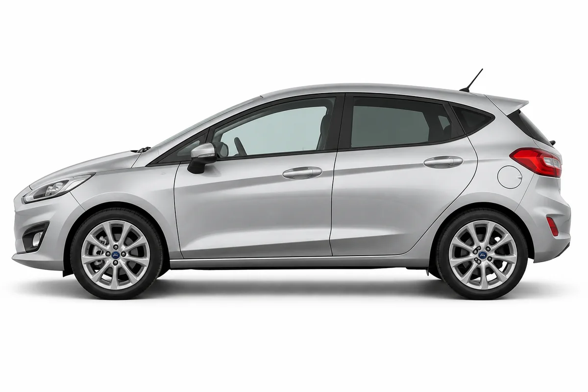 Illustrative side view of Ford Fiesta; model year and body style may differ