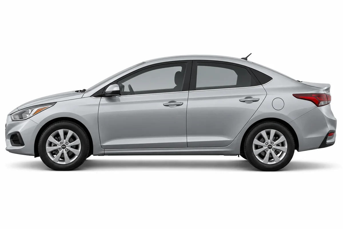 Illustrative side view of Hyundai Accent; model year and body style may differ