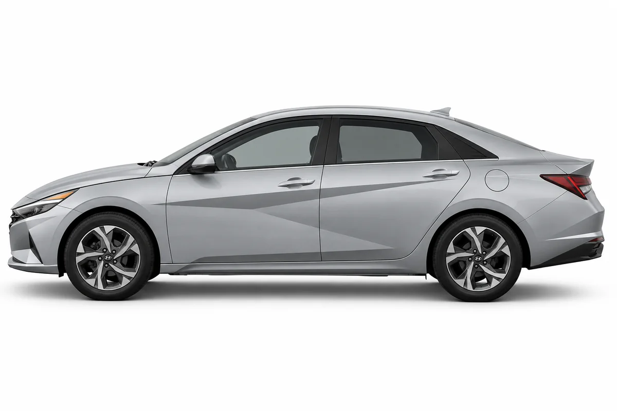 Illustrative side view of Hyundai Elantra; model year and body style may differ