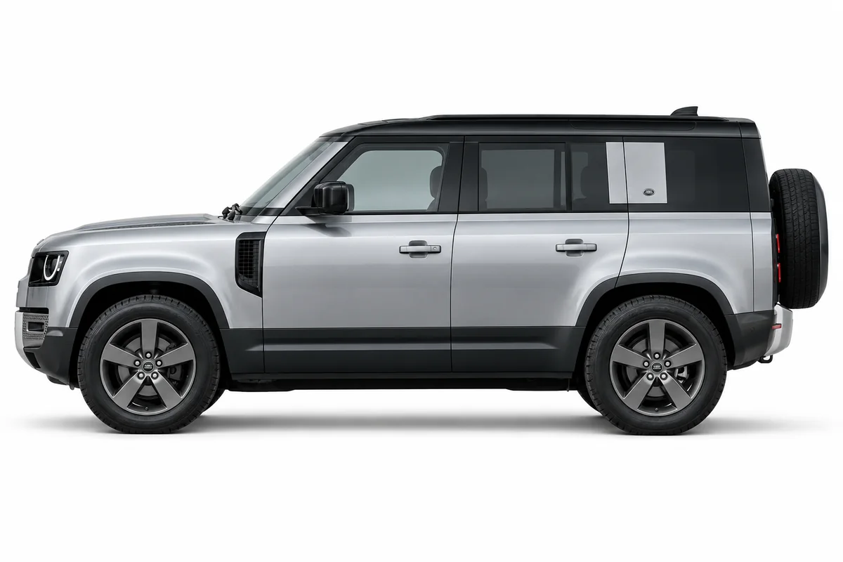 Illustrative side view of Land Rover Defender; model year and body style may differ