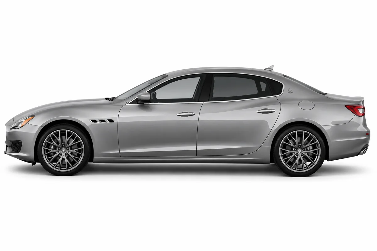 Illustrative side view of Maserati Quattroporte; model year and body style may differ