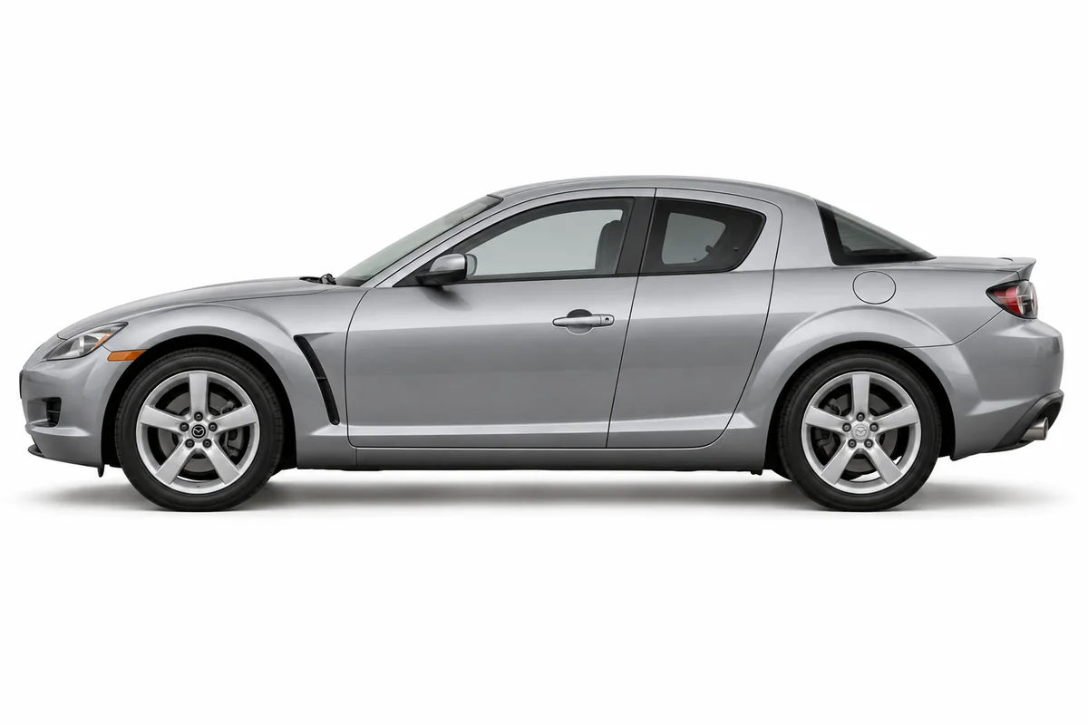 Illustrative side view of Mazda Rx-8; model year and body style may differ
