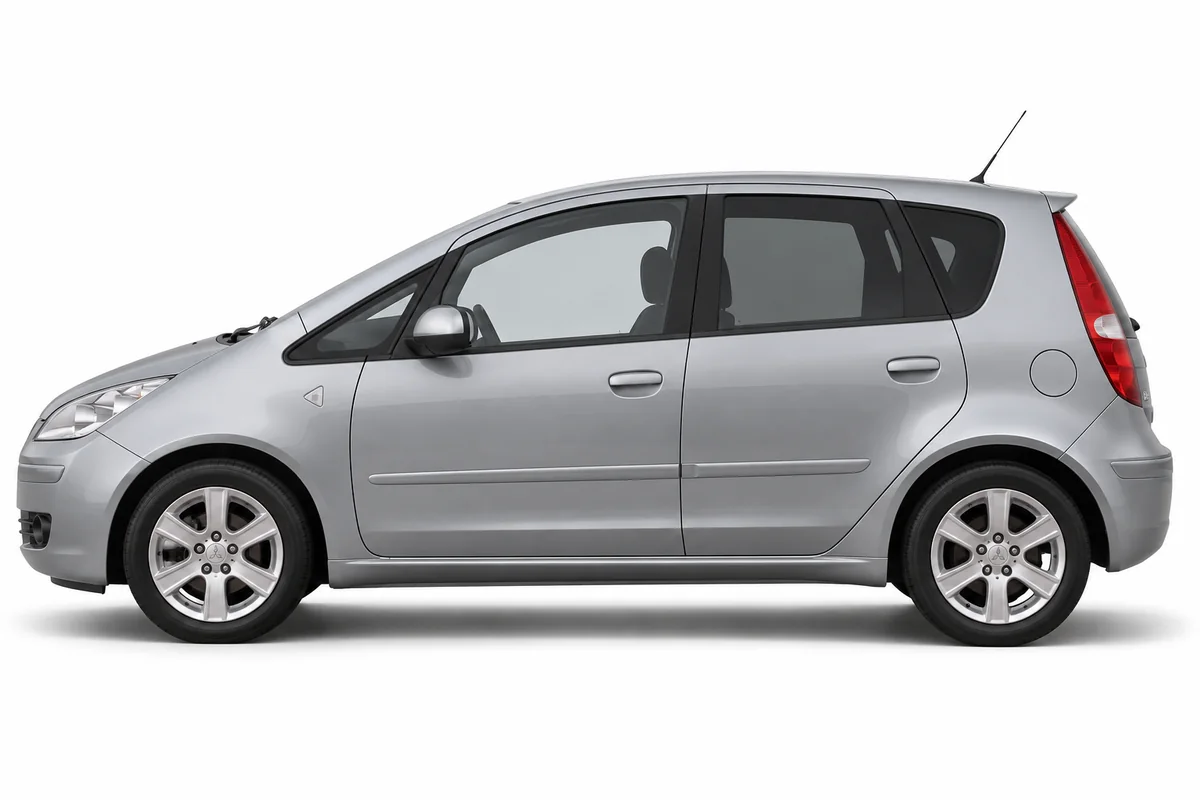 Illustrative side view of Mitsubishi Colt; model year and body style may differ