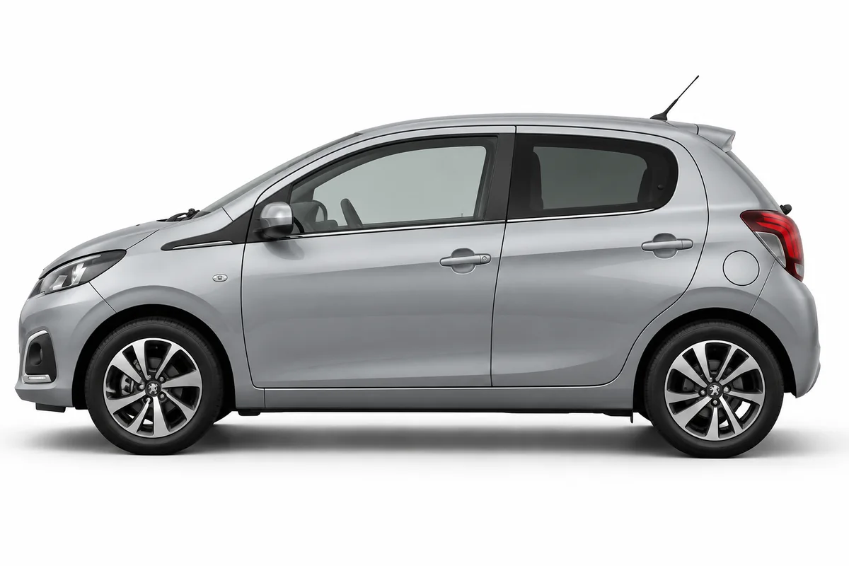 Illustrative side view of Peugeot 108; model year and body style may differ