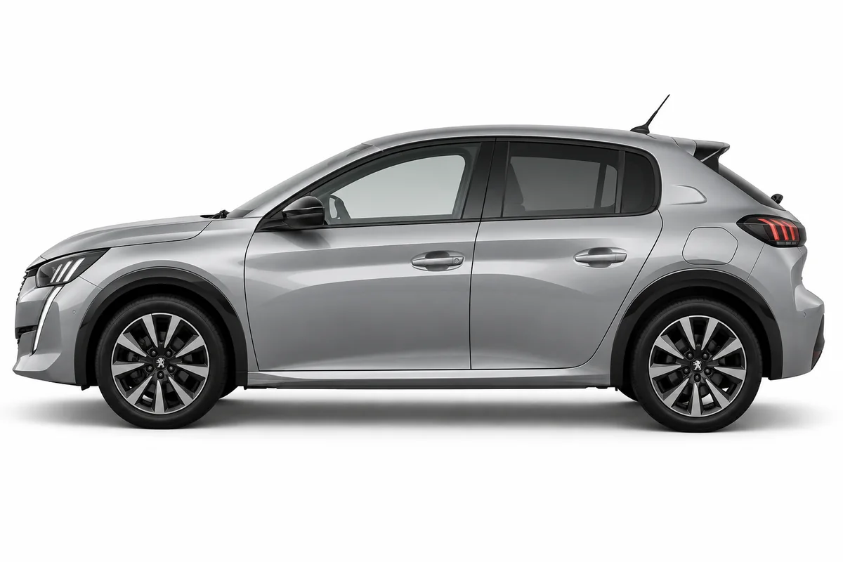 Illustrative side view of Peugeot 208; model year and body style may differ