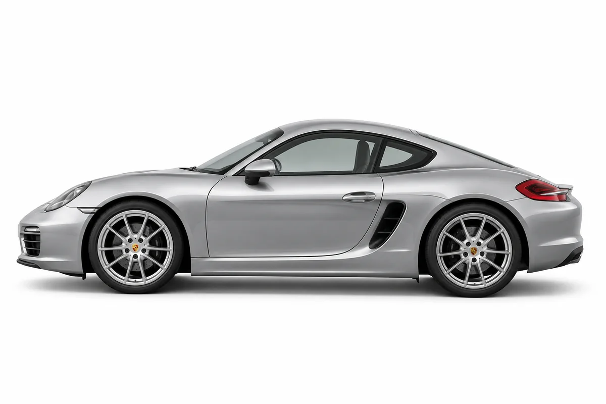 Illustrative side view of Porsche Cayman; model year and body style may differ