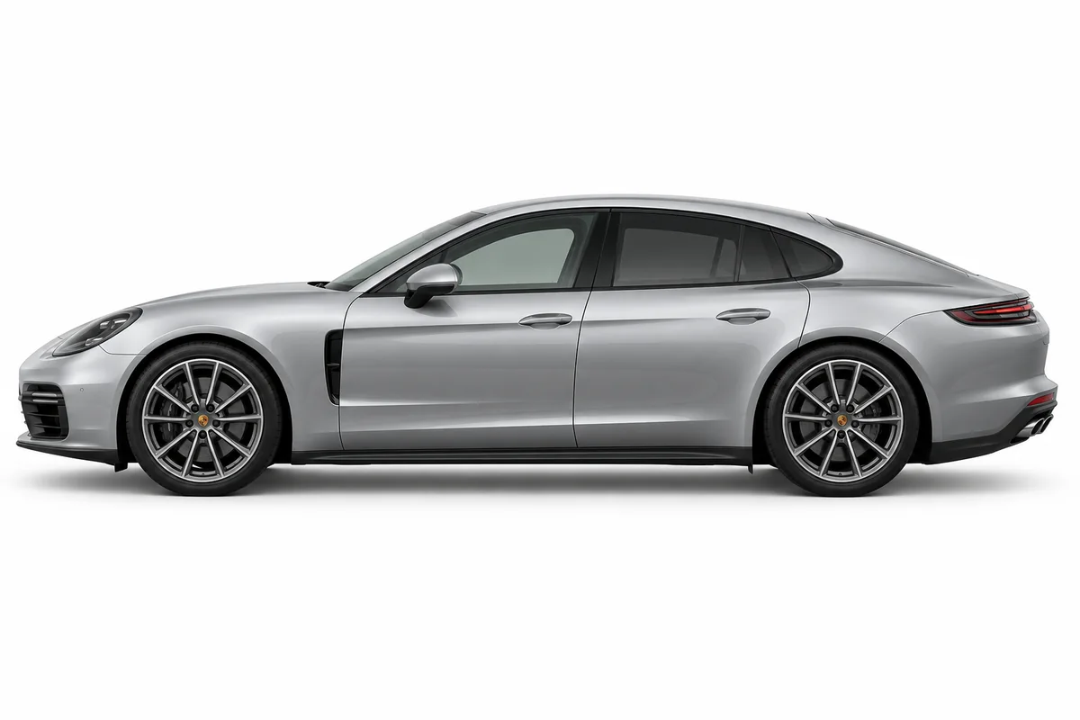 Illustrative side view of Porsche Panamera; model year and body style may differ