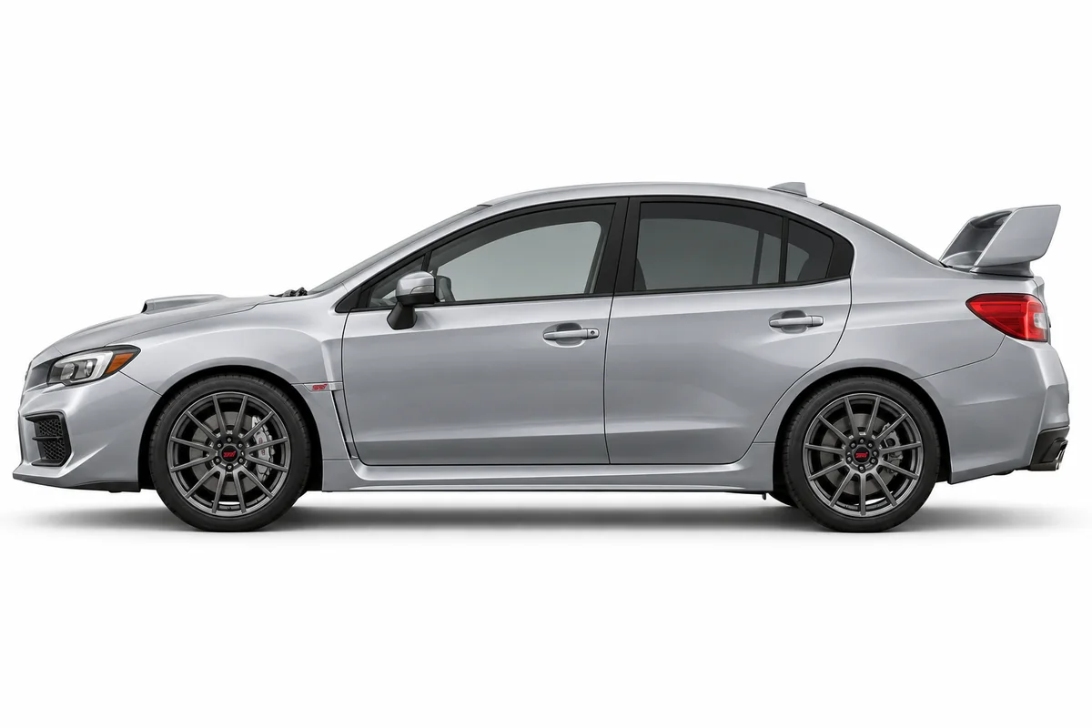 Illustrative side view of Subaru Sti; model year and body style may differ