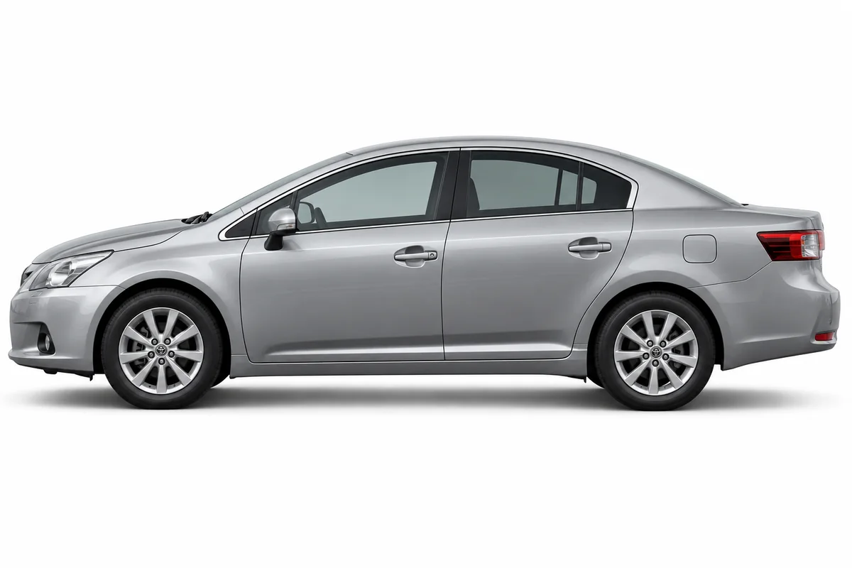 Illustrative side view of Toyota Avensis; model year and body style may differ