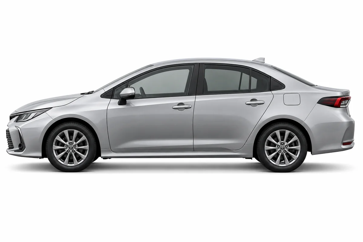 Illustrative side view of Toyota Corolla; model year and body style may differ