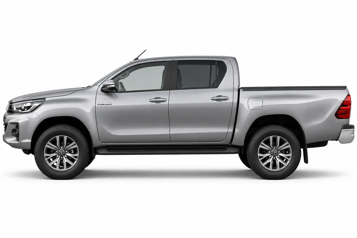 Illustrative side view of Toyota Hilux; model year and body style may differ