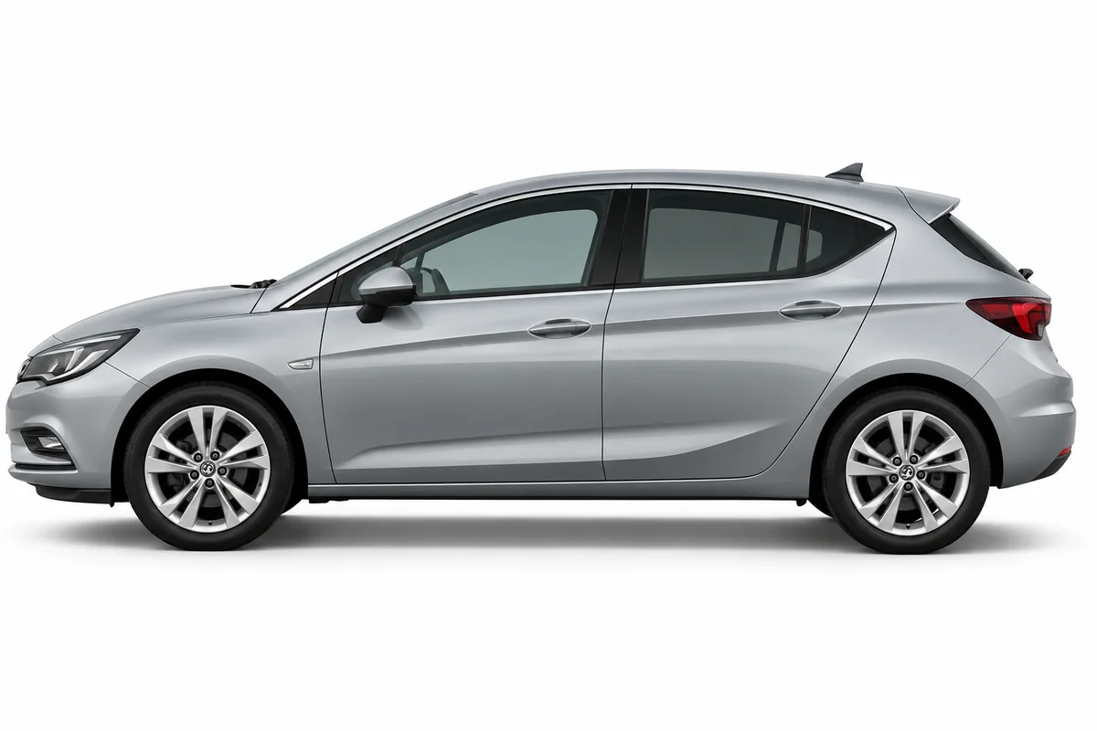 Illustrative side view of Vauxhall Astra; model year and body style may differ