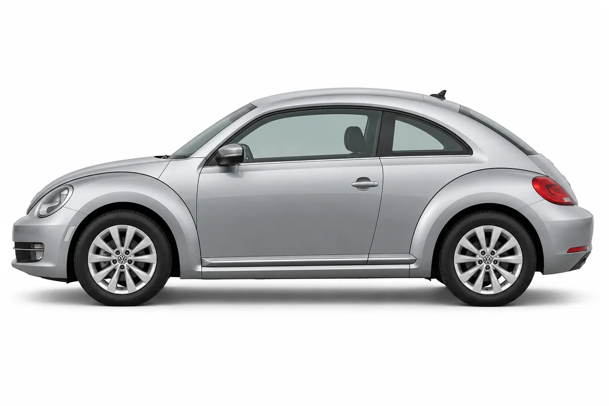 Illustrative side view of Volkswagen Beetle; model year and body style may differ