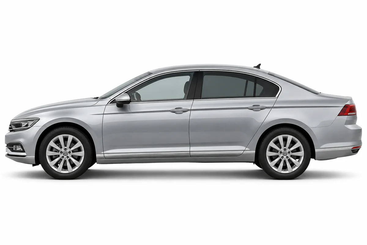Illustrative side view of Volkswagen Passat; model year and body style may differ