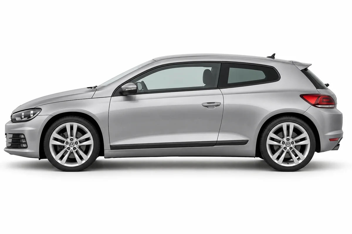 Illustrative side view of Volkswagen Scirocco; model year and body style may differ